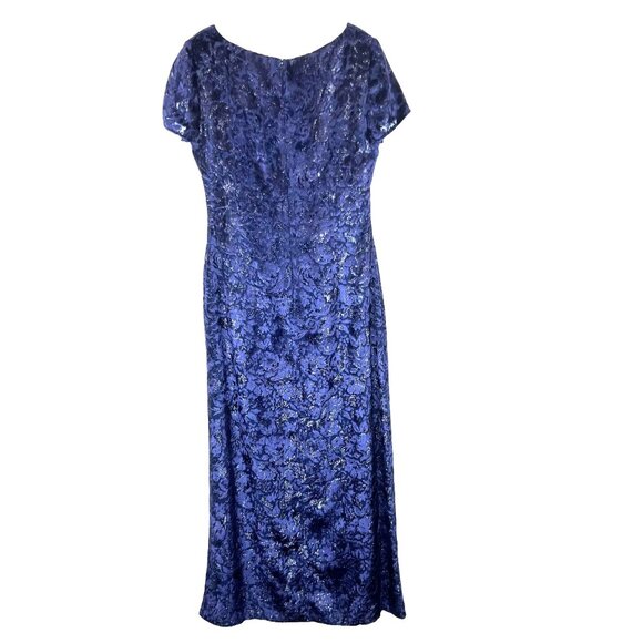 Womens 10 Boho Chic Blue Metallic Flowy Burnt Velvet Narrow Waist Gown Kay Unger - Picture 2 of 13